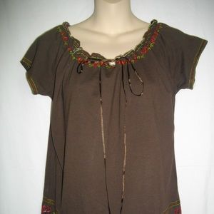 Brown Willi Smith Peasant Short Sleeve Small Top -- Final Price